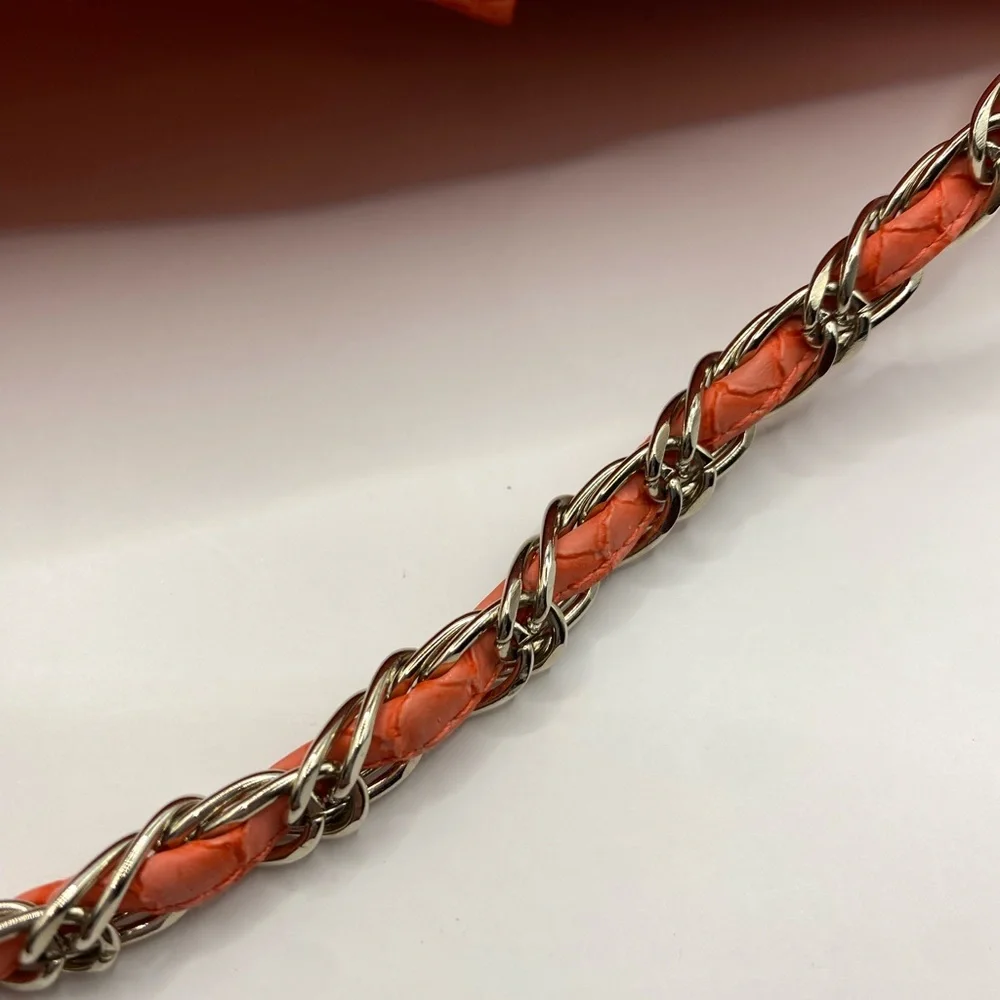 Kate Landry‎ Vibrant Coral Textured Clutch with Chain